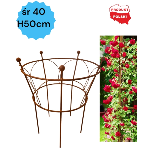 1 x Podpora solidna do roślin krzewów hortensji róż piwonii podpórki średnica 40cm wysokość 50cm