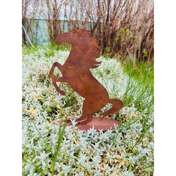 Piękna FIGURKA OGRODOWA OZDOBA RUSTYKALNA KOŃ 25cmna podstawie corten rdza