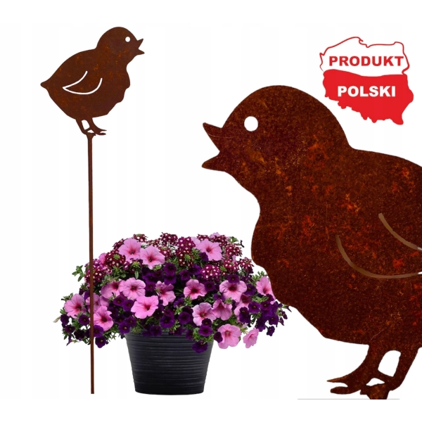 Piękny KURCZAK ptak na piku dekoracja ogród doniczka ozdoba kwiat metal