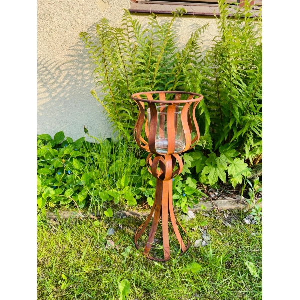 Ozdoba dekoracja ogrodowa świecznik kwietnik metalowy doniczka polski 60cm