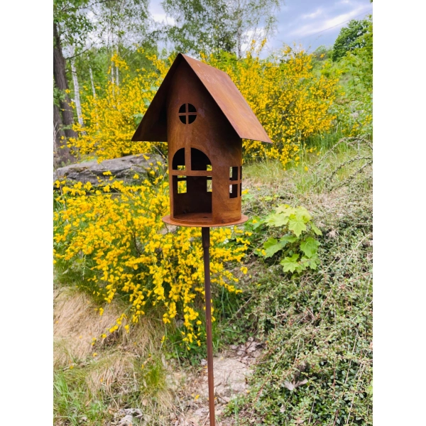 Wyjątkowy Karmnik na piku 120cm domek dla ptaszków rustykalny ogród ozdoba
