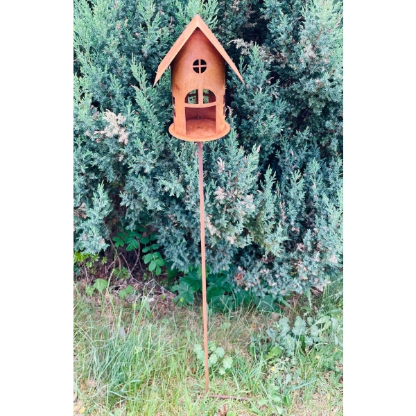 Wyjątkowy Karmnik na piku 120cm domek dla ptaszków rustykalny ogród ozdoba