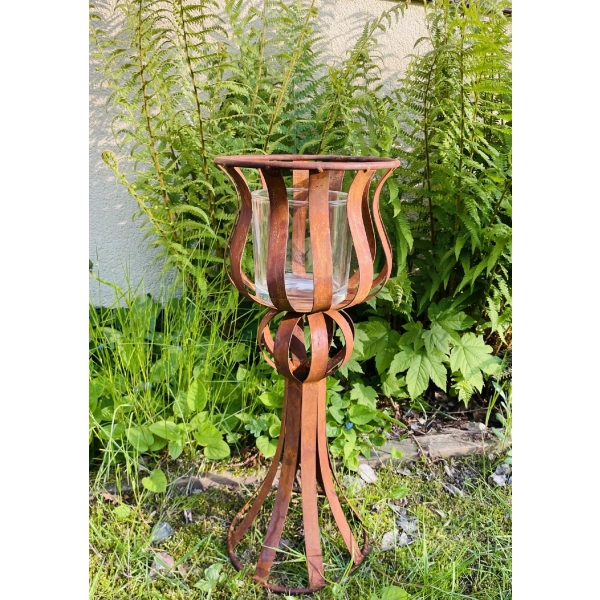 Ozdoba dekoracja ogrodowa świecznik kwietnik metalowy doniczka polski 60cm
